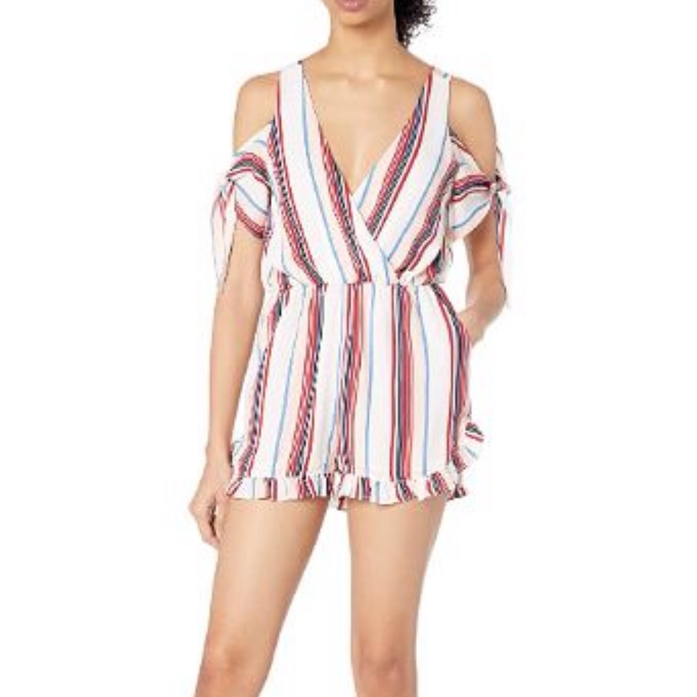 Lucca Couture Cold Shoulder Stripe Tie Romper